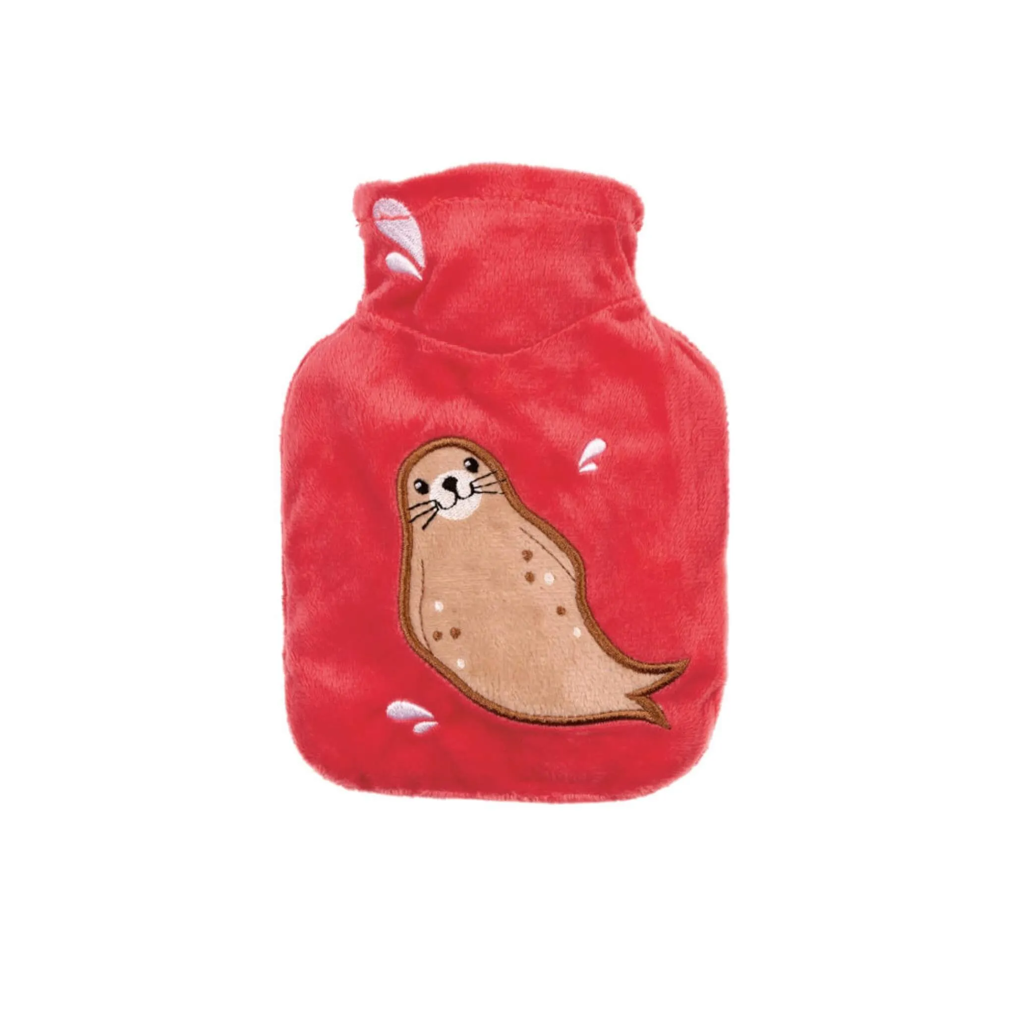 0.2 Litre Luxury Mini Hot Water Bottle with Coral Seal Plush Velour Cover (rubberless)