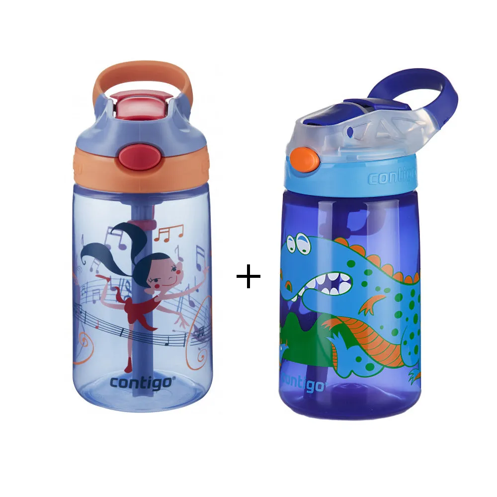 2 x Contigo Kids Gizmo Flip 'Autospout' Straw Bottle 420ml Summer Holiday