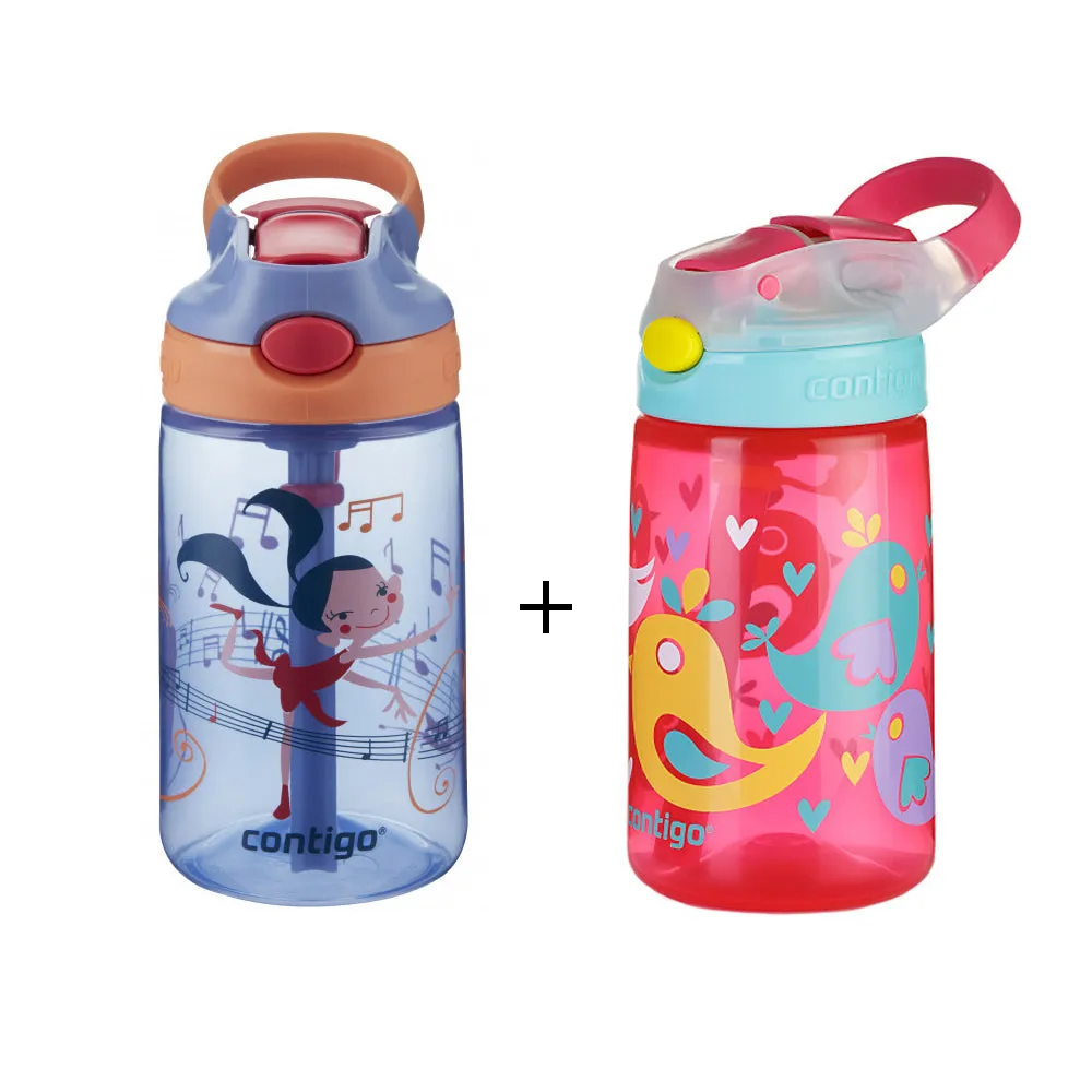 2 x Contigo Kids Gizmo Flip 'Autospout' Straw Bottle 420ml Summer Holiday