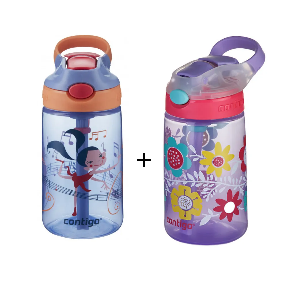 2 x Contigo Kids Gizmo Flip 'Autospout' Straw Bottle 420ml Summer Holiday