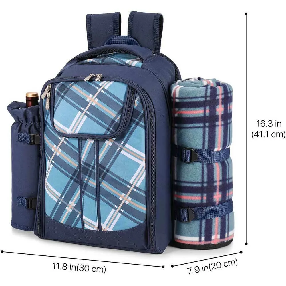 4-Person Picnic Bag Backpack with a Rug, Bottle Holder & Accessories