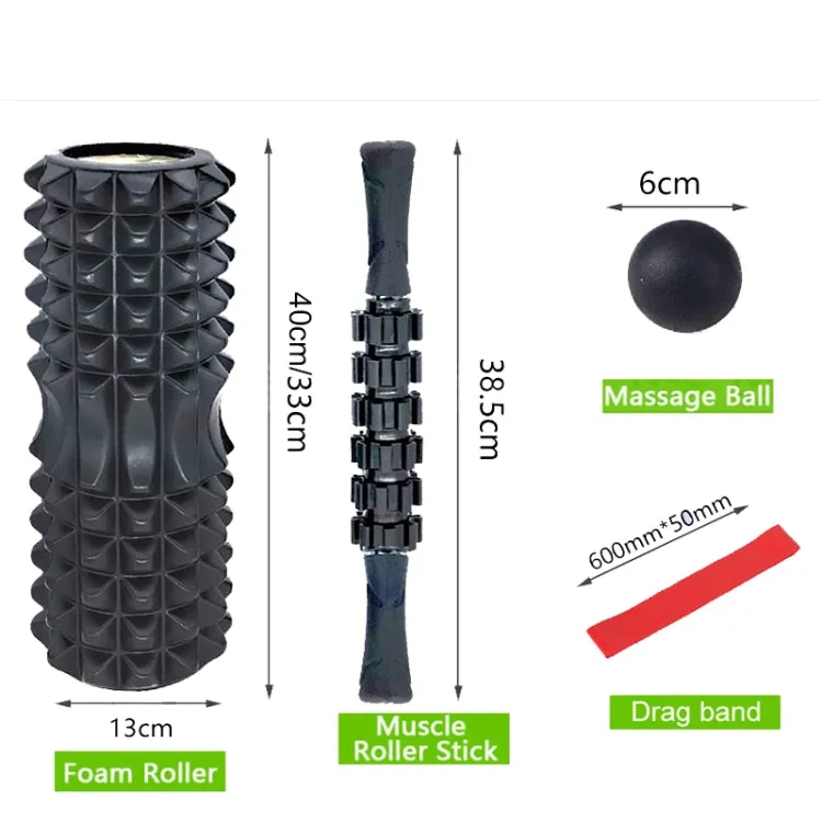 4pcs/set Crescent Hollow Foam Roller Yoga Column Set Fitness Muscle Relaxation Massager Set(45cm Black)