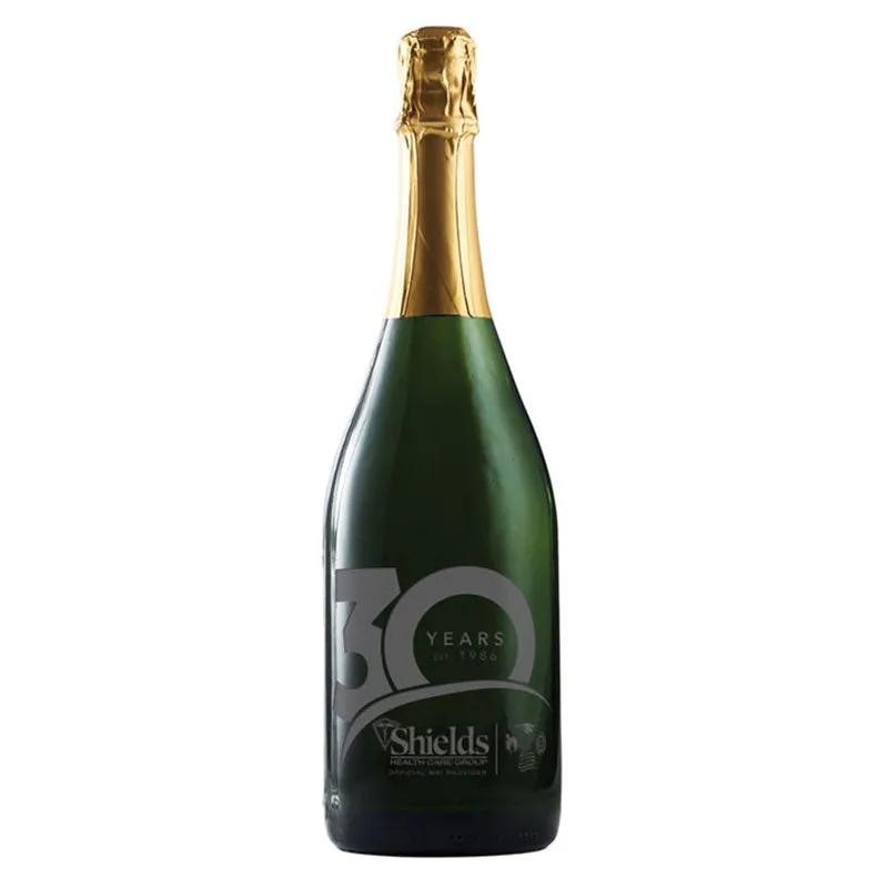 A  Wines Green Etched CA Champagne Sparkling Wine with No Color Fill