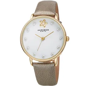 Akribos Xxiv Quartz White Dial Gold Leather Ladies Watch AK1084YG