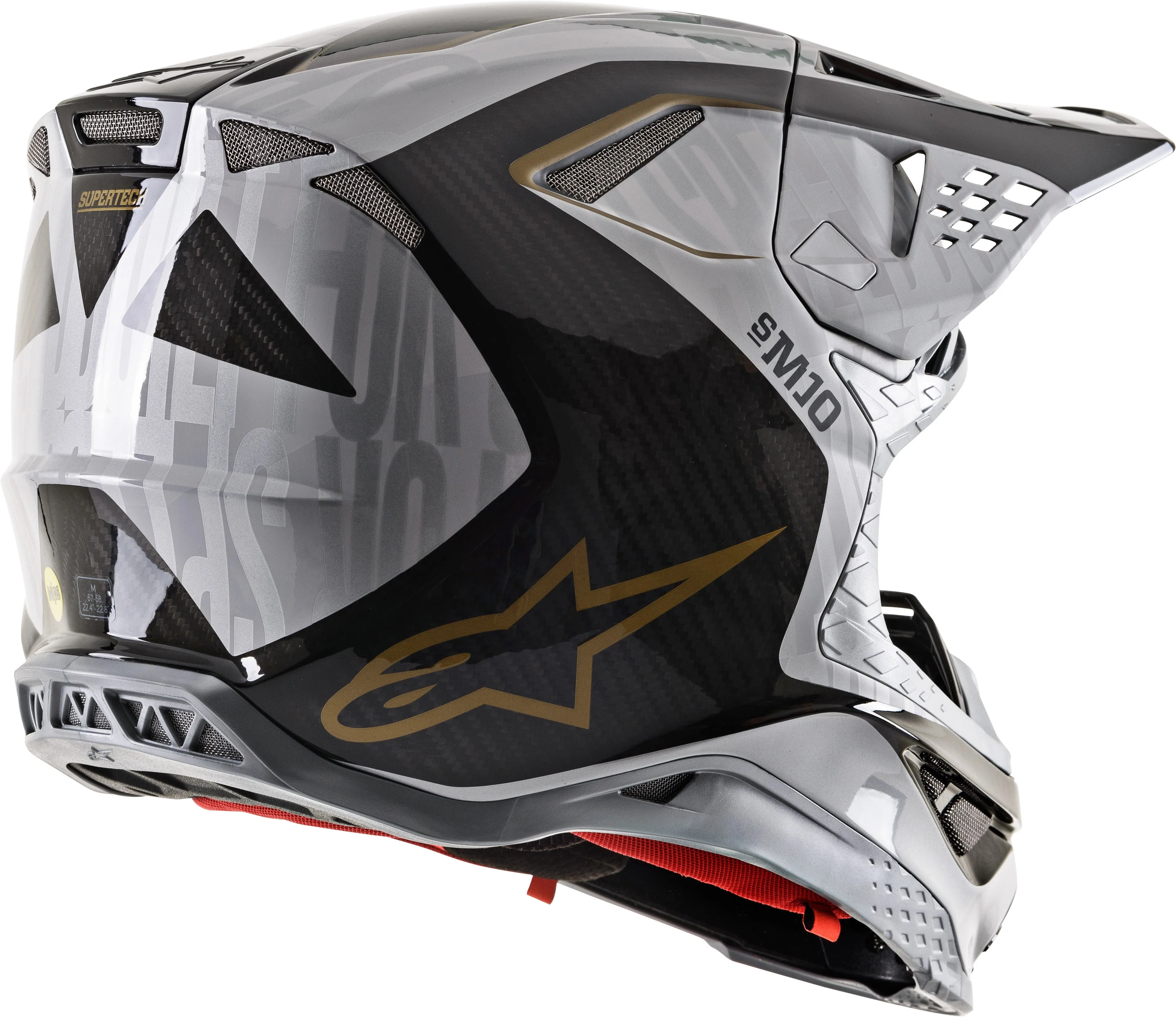 ALPINESTARS S.TECH S-M10 ALLOY HELMET SILVER/BLACK/CARBON/GOLD XL 8301720-1909-X