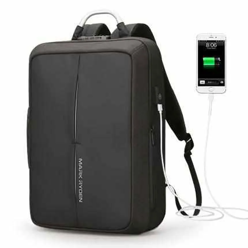 Anti-thief USB Recharging Men Backpack - NO Key TSA Lock Design