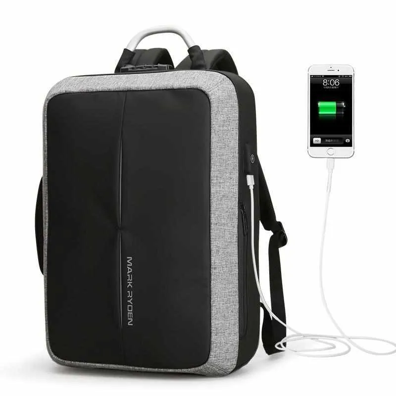 Anti-thief USB Recharging Men Backpack - NO Key TSA Lock Design