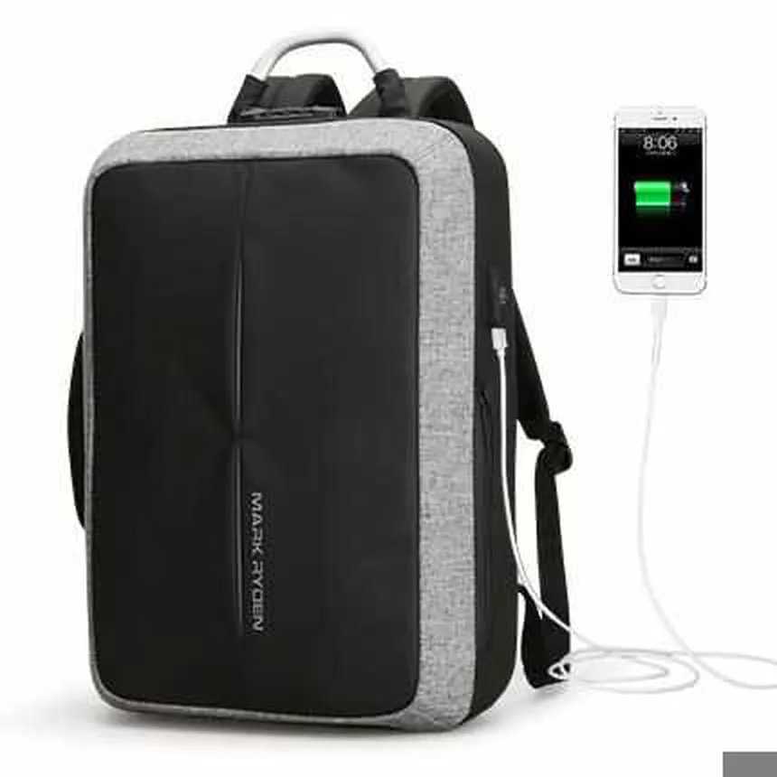 Anti-thief USB Recharging Men Backpack - NO Key TSA Lock Design