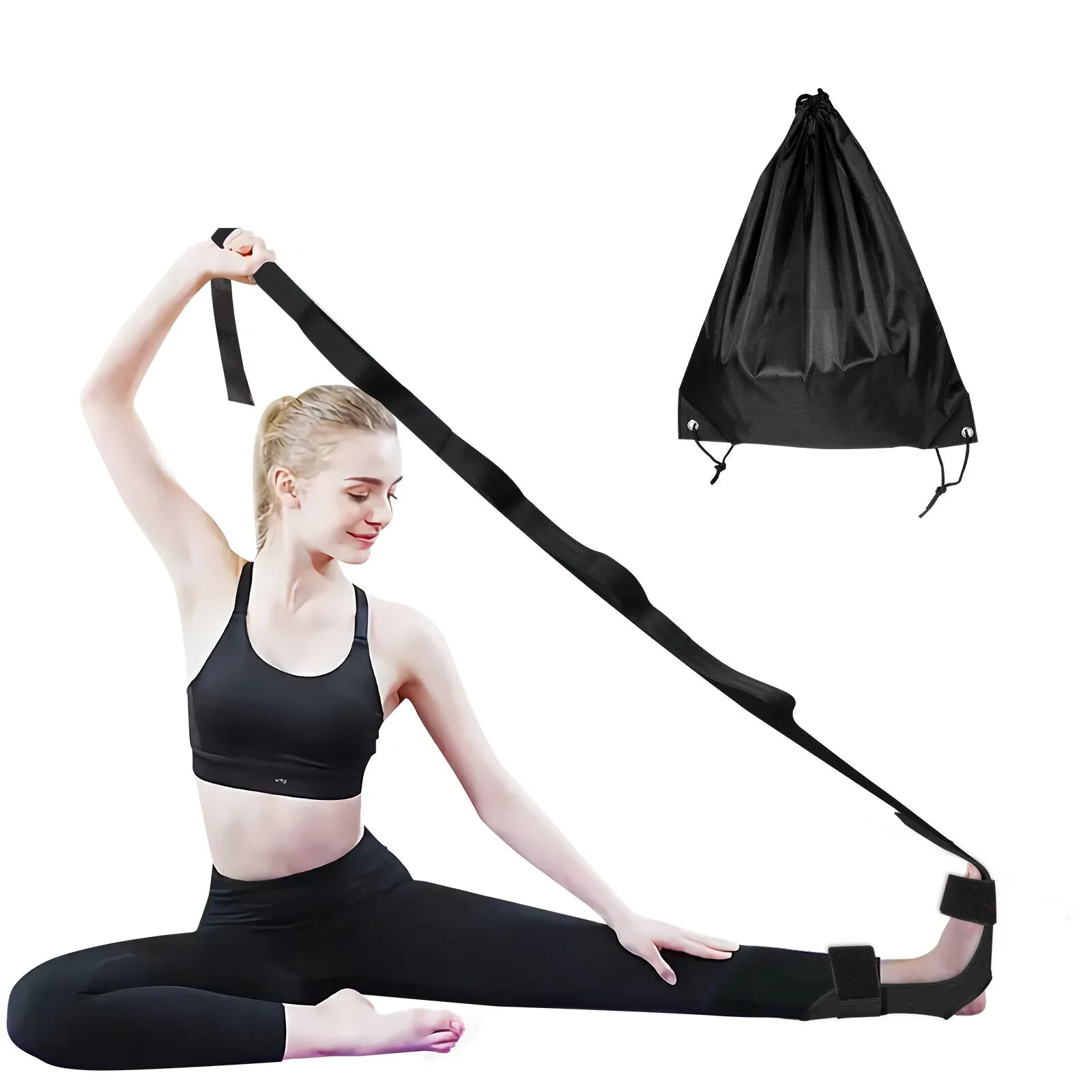 Anyfit Yoga Band Stretcher Solid Black Strap Resistance Belt Pilates Exercise Stretcher Fitness Tool With Bundle Bag