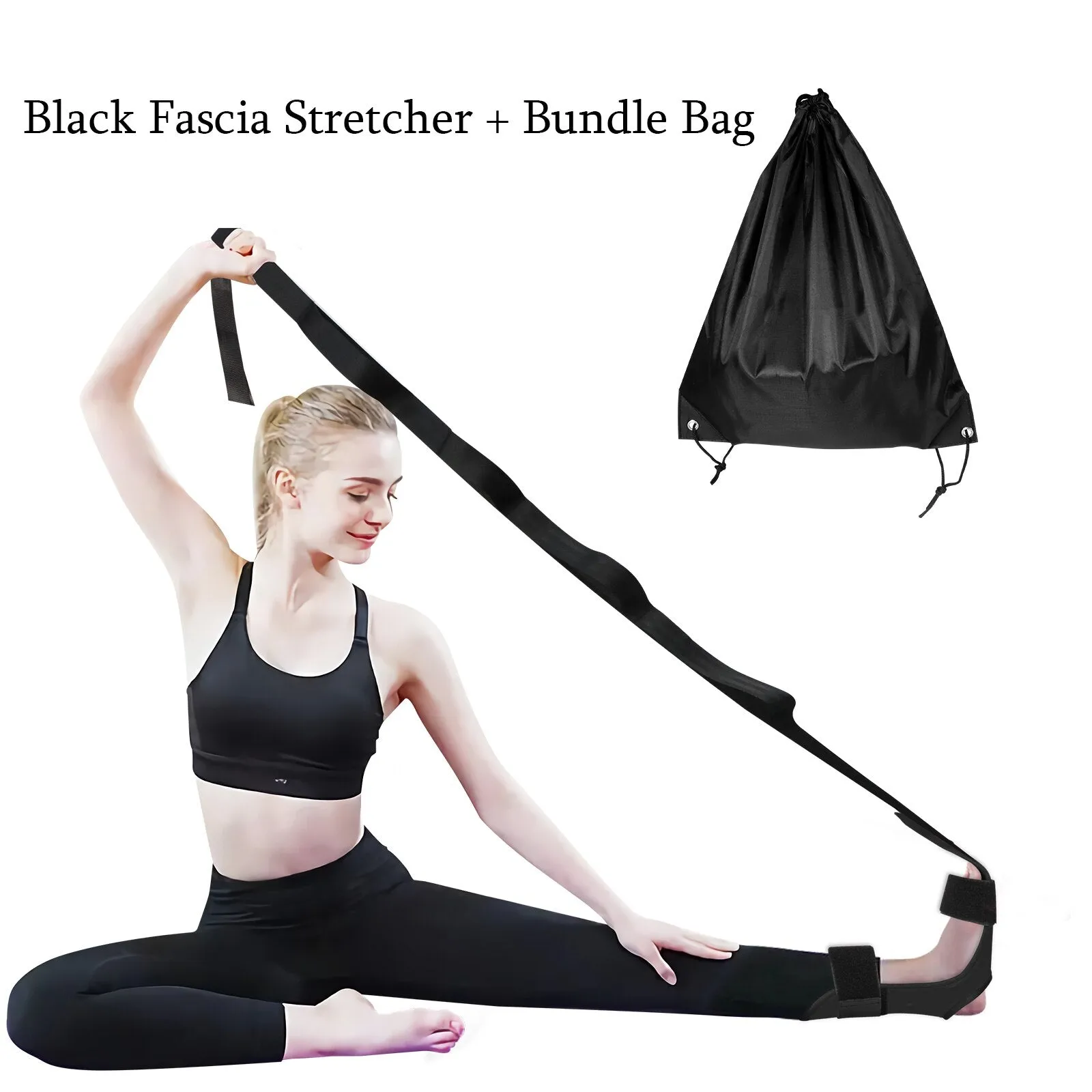 Anyfit Yoga Band Stretcher Solid Black Strap Resistance Belt Pilates Exercise Stretcher Fitness Tool With Bundle Bag