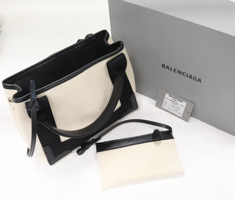 Balenciaga Canvas Calfskin 2WAY Tote Bag Beige Black