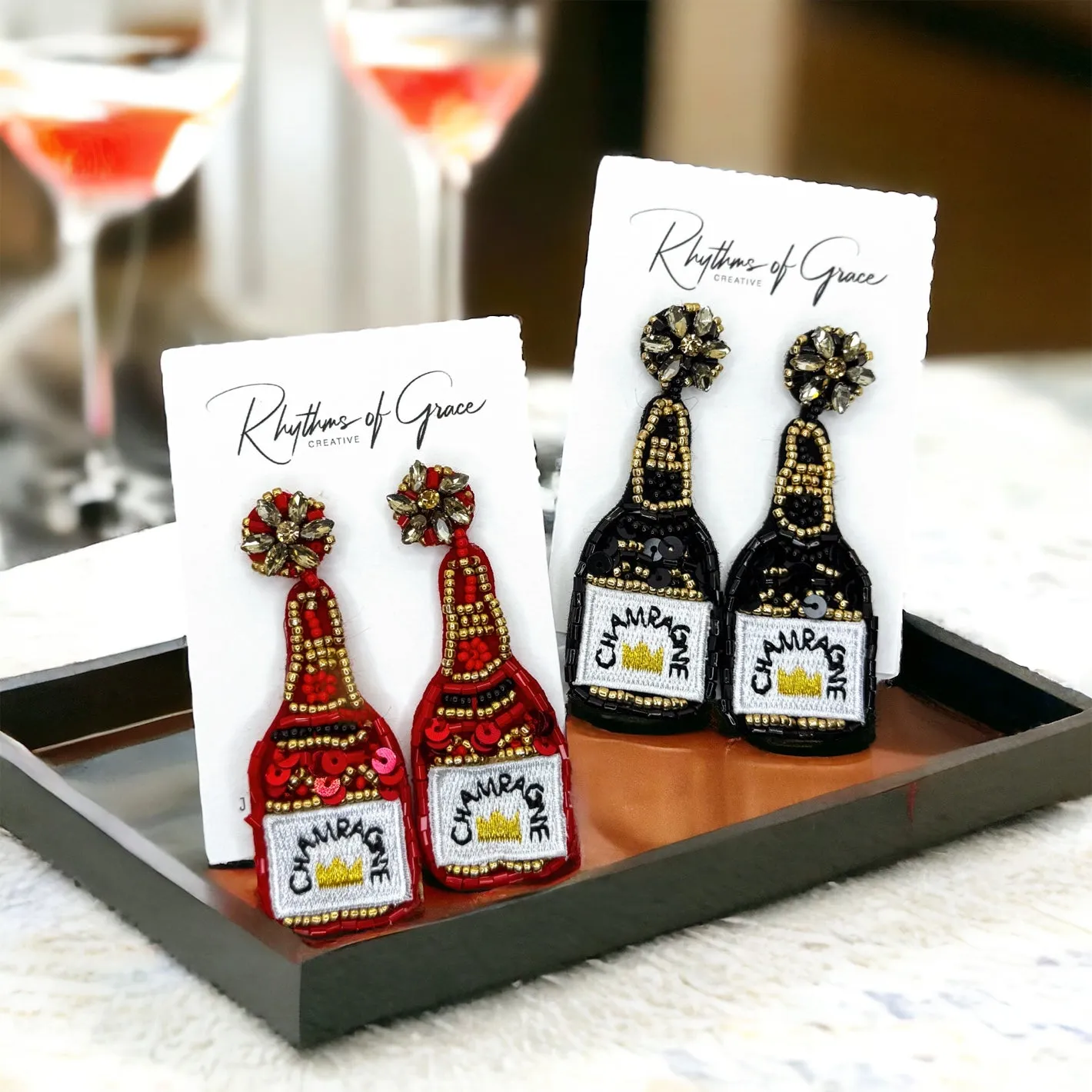 Beaded Champagne Earrings - Champagne Bottle, Wine Earrings, Wine Jewelry, Poppin Bottles, Wine Accessories