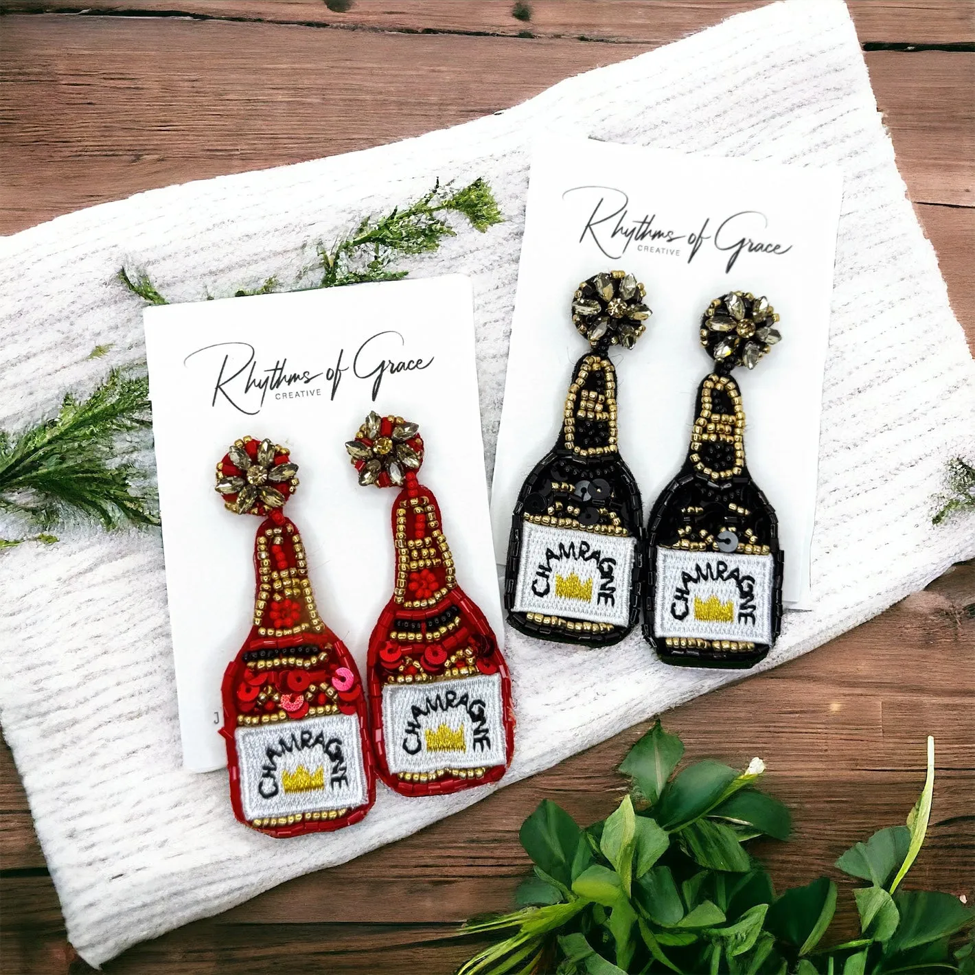 Beaded Champagne Earrings - Champagne Bottle, Wine Earrings, Wine Jewelry, Poppin Bottles, Wine Accessories