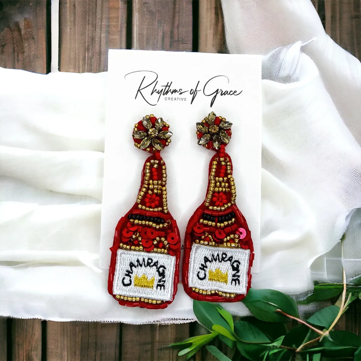 Beaded Champagne Earrings - Champagne Bottle, Wine Earrings, Wine Jewelry, Poppin Bottles, Wine Accessories