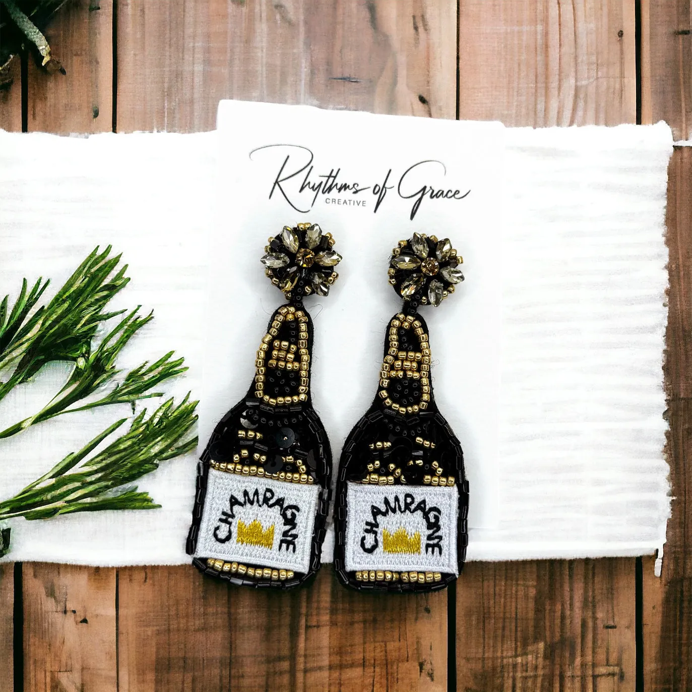 Beaded Champagne Earrings - Champagne Bottle, Wine Earrings, Wine Jewelry, Poppin Bottles, Wine Accessories