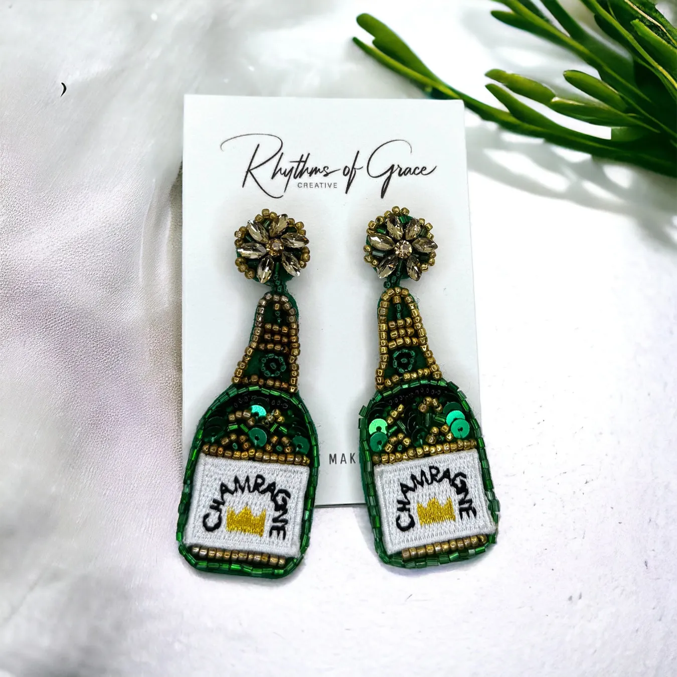 Beaded Champagne Earrings - Champagne Bottle, Wine Earrings, Wine Jewelry, Poppin Bottles, Wine Accessories