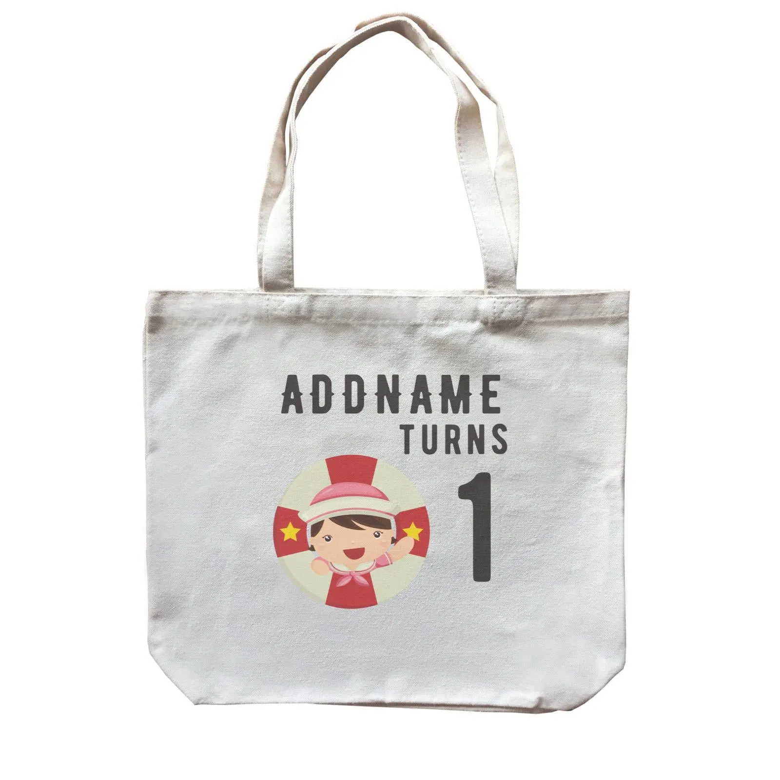 Birthday Sailor Baby Girl In Lifebuoy Addname Turns 1 Canvas Bag