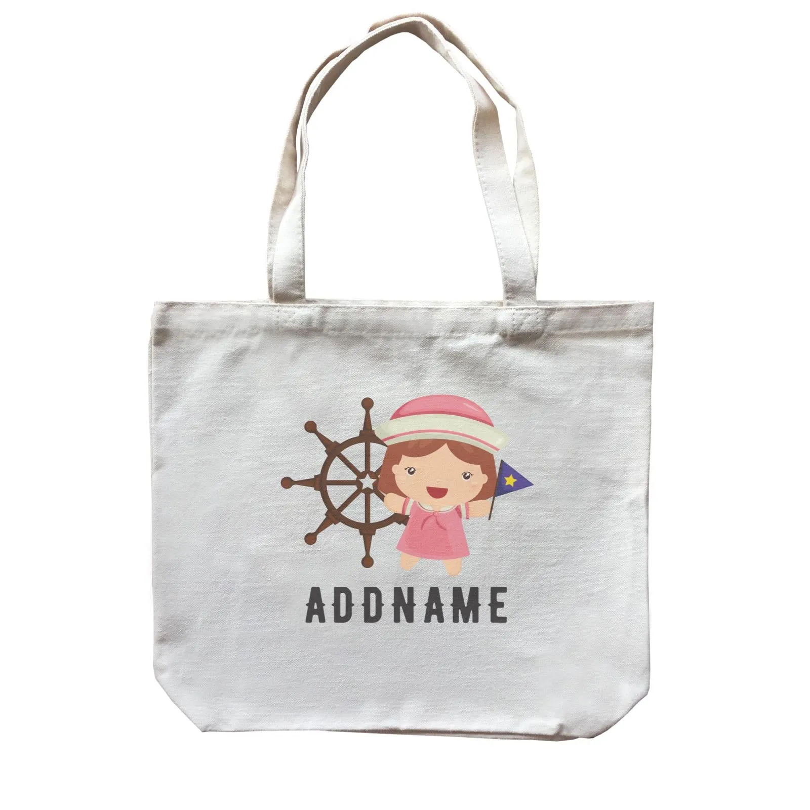 Birthday Sailor Girl In Ship With Wheel Addname Canvas Bag