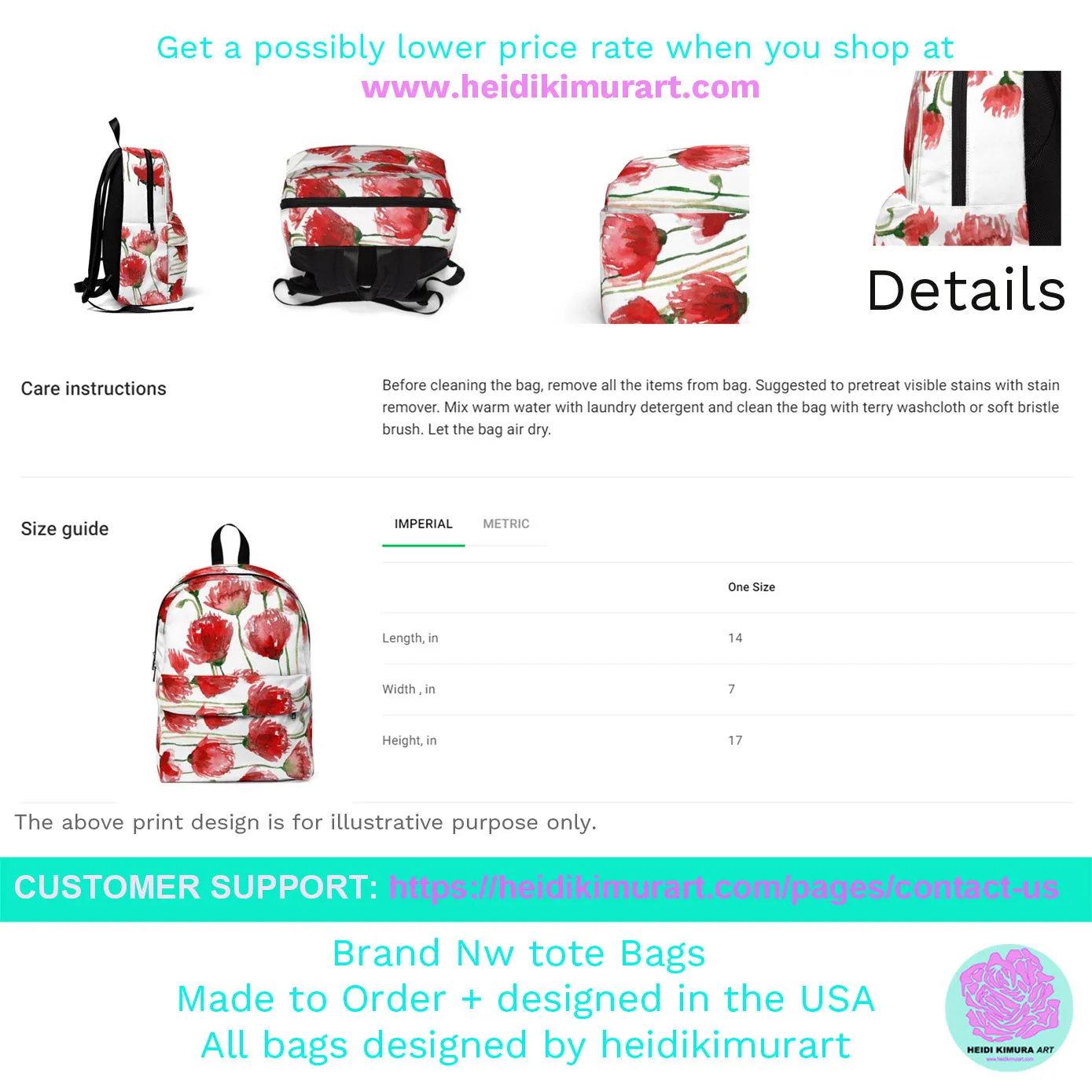 Black Red Poppy Floral Backpack, Flower Print Designer Women's School Laptop Bag