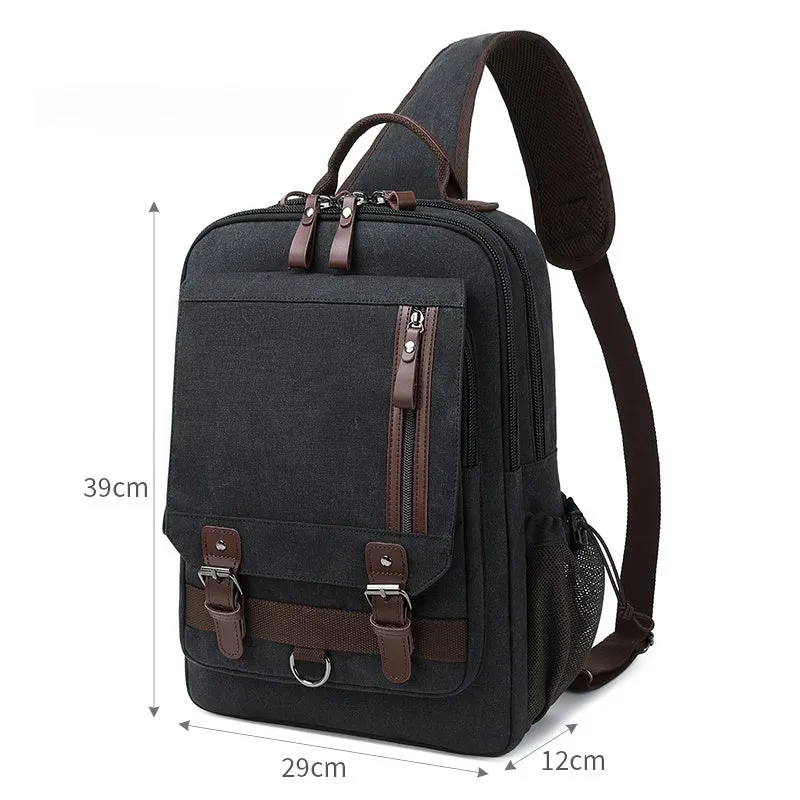 Black School Canvas Large Sling Bag For Men Business Canvas Sling Bag For Big Men