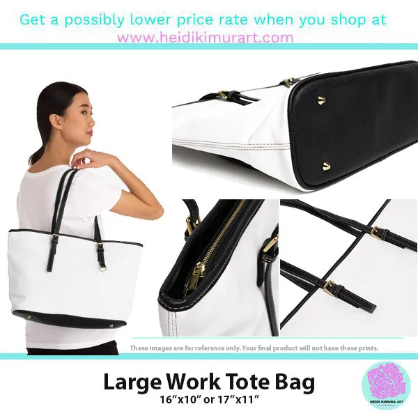 Black White Striped Tote Bag, 17"x11"/ 16"x10" Designer Striped PU Leather Shoulder Hand Bag