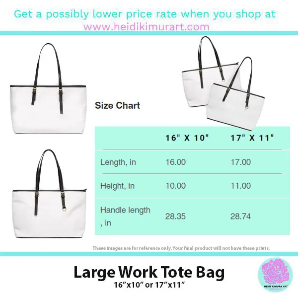 Black White Wavy Tote Bag, Best Abstract Waves PU Leather Shoulder Work Bag 17"x11"/ 16"x10"