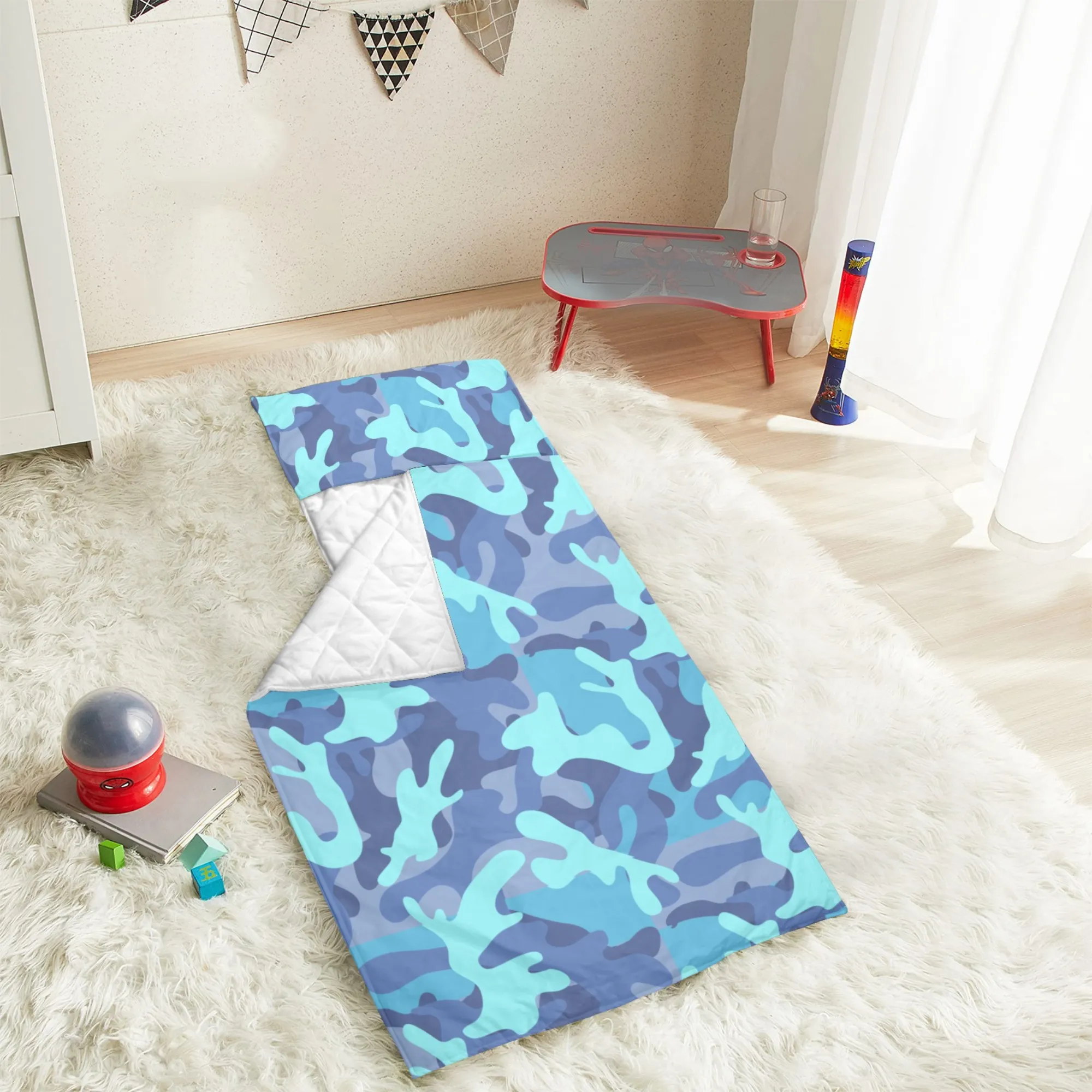 Blue Camo Kids' Long Sleeping Bag | A Catchy Blend of Comfort & Style | Lightweight and Durable Sleeping Bag for Kids