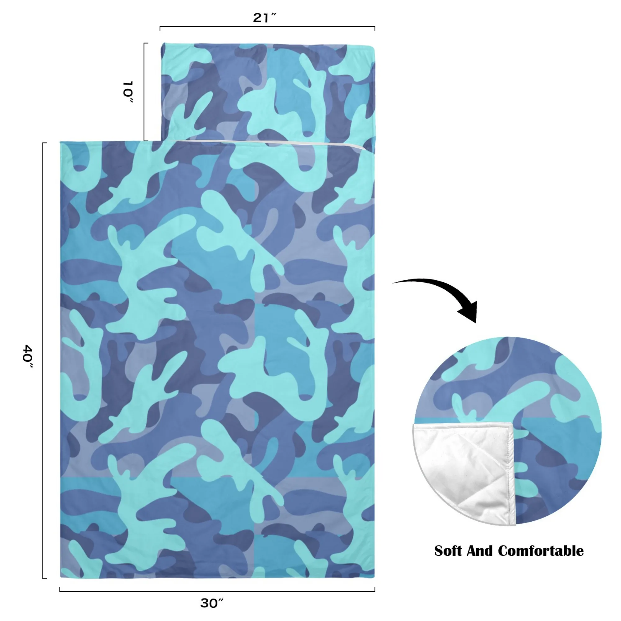 Blue Camo Kids' Long Sleeping Bag | A Catchy Blend of Comfort & Style | Lightweight and Durable Sleeping Bag for Kids