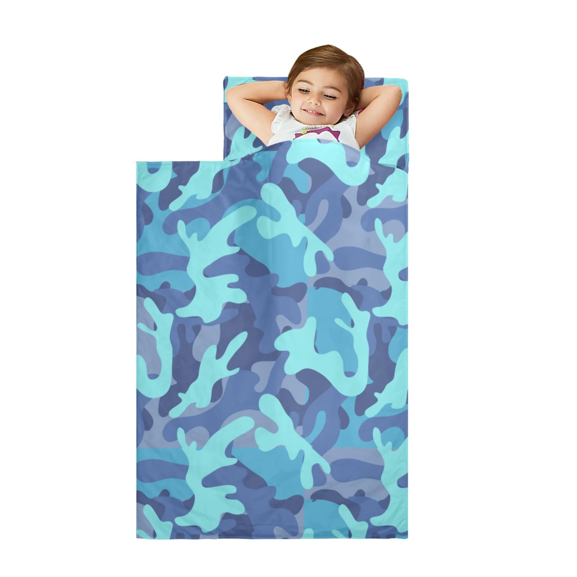 Blue Camo Kids' Long Sleeping Bag | A Catchy Blend of Comfort & Style | Lightweight and Durable Sleeping Bag for Kids