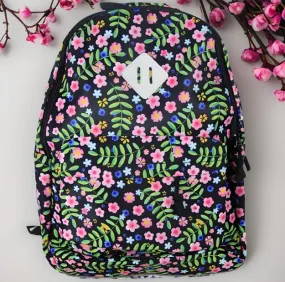 BP726 - Black Flora Canvas Backpack