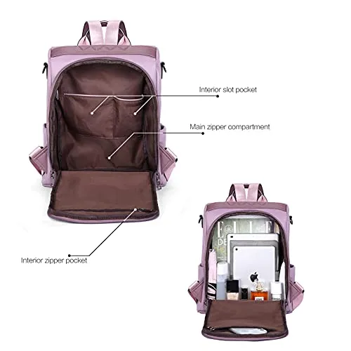 BROMEN Backpack Purse for Women Leather Anti-theft Travel Backpack Fashion Shoulder Bag Purple