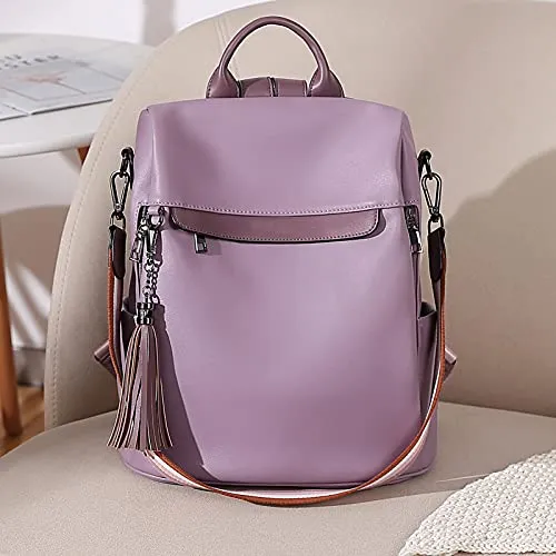 BROMEN Backpack Purse for Women Leather Anti-theft Travel Backpack Fashion Shoulder Bag Purple