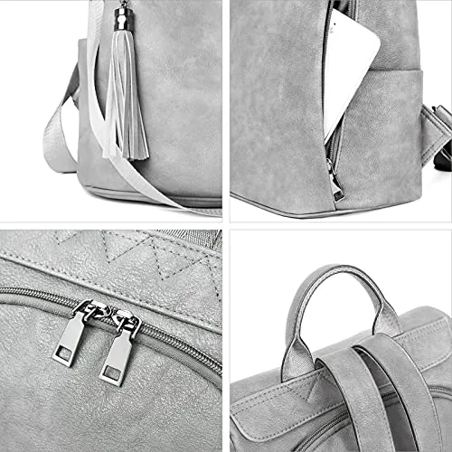 BROMEN Backpack Purse for Women Leather Anti-theft Travel Backpack Fashion Shoulder Bag Retro Grey