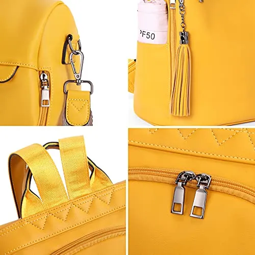 BROMEN Backpack Purse for Women Leather Anti-theft Travel Backpack Fashion Shoulder Bag Yellow