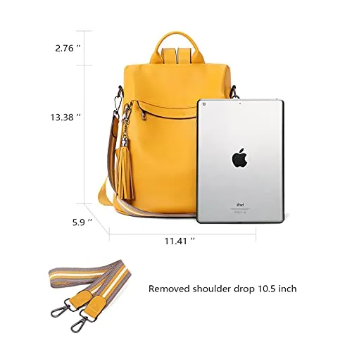 BROMEN Backpack Purse for Women Leather Anti-theft Travel Backpack Fashion Shoulder Bag Yellow