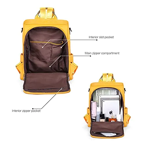 BROMEN Backpack Purse for Women Leather Anti-theft Travel Backpack Fashion Shoulder Bag Yellow