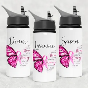 Butterfly Breast Cancer Ribbon Personalised Aluminium Straw Water Bottle 650ml