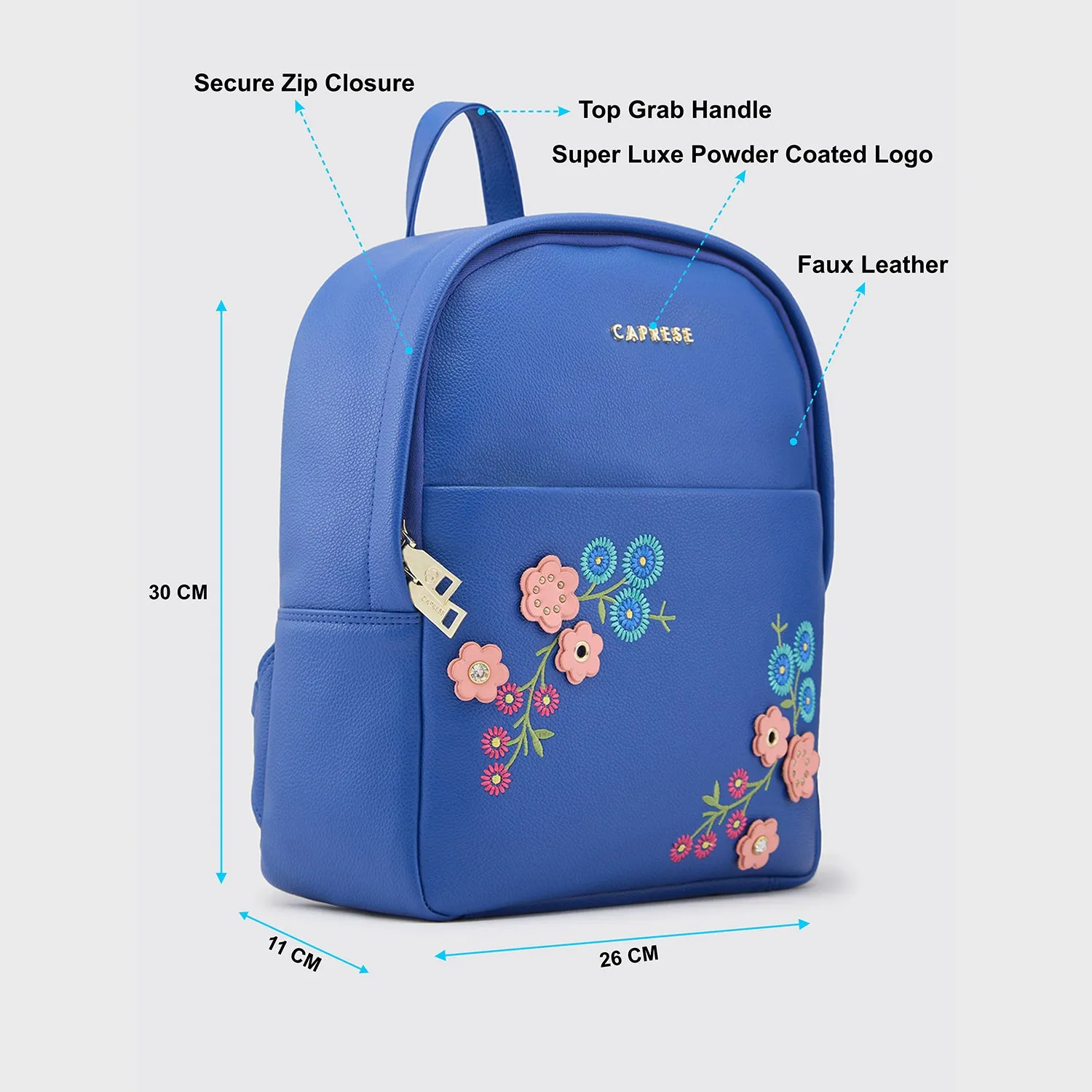 Caprese Erica Fashion Backpack Embroidery Medium Blue