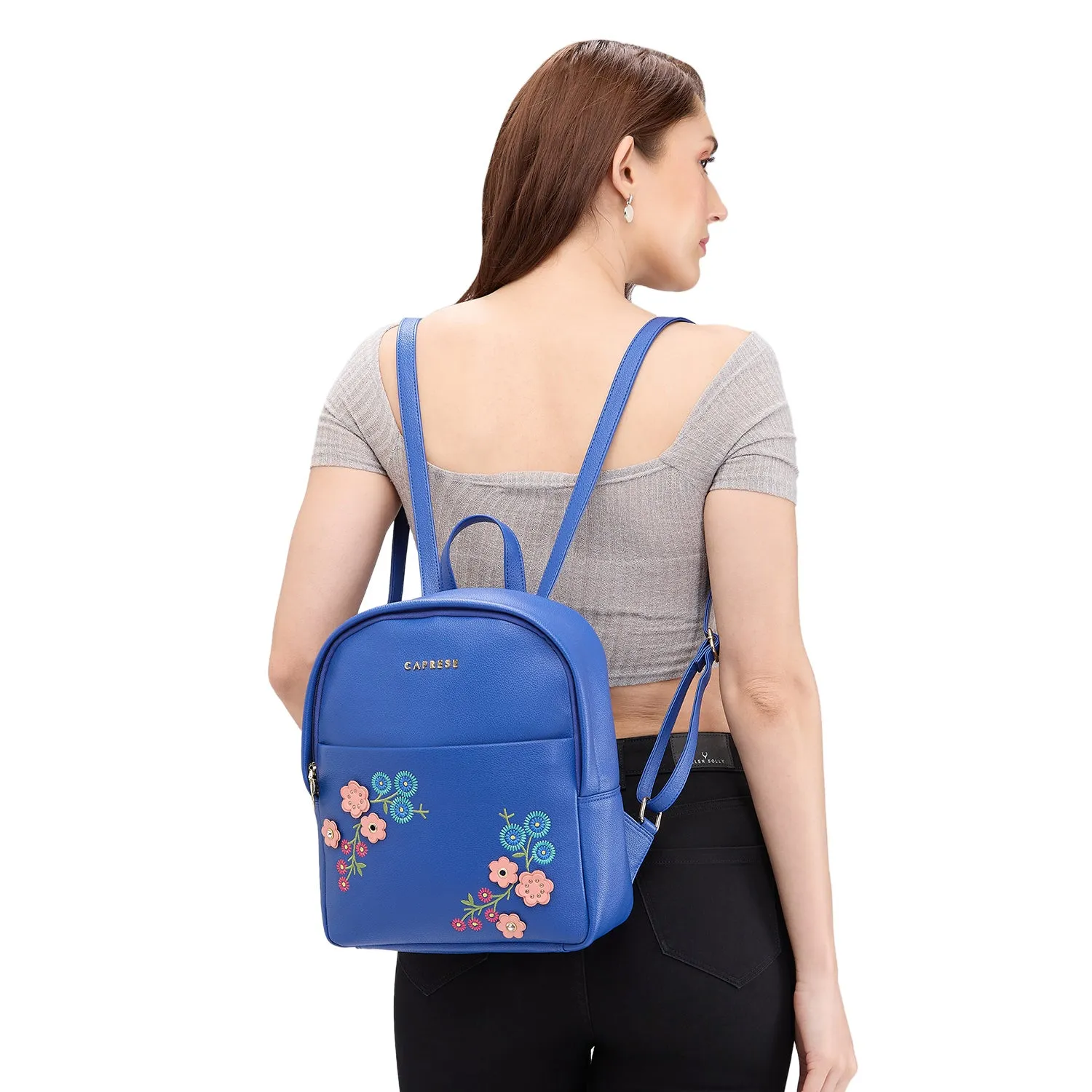 Caprese Erica Fashion Backpack Embroidery Medium Blue