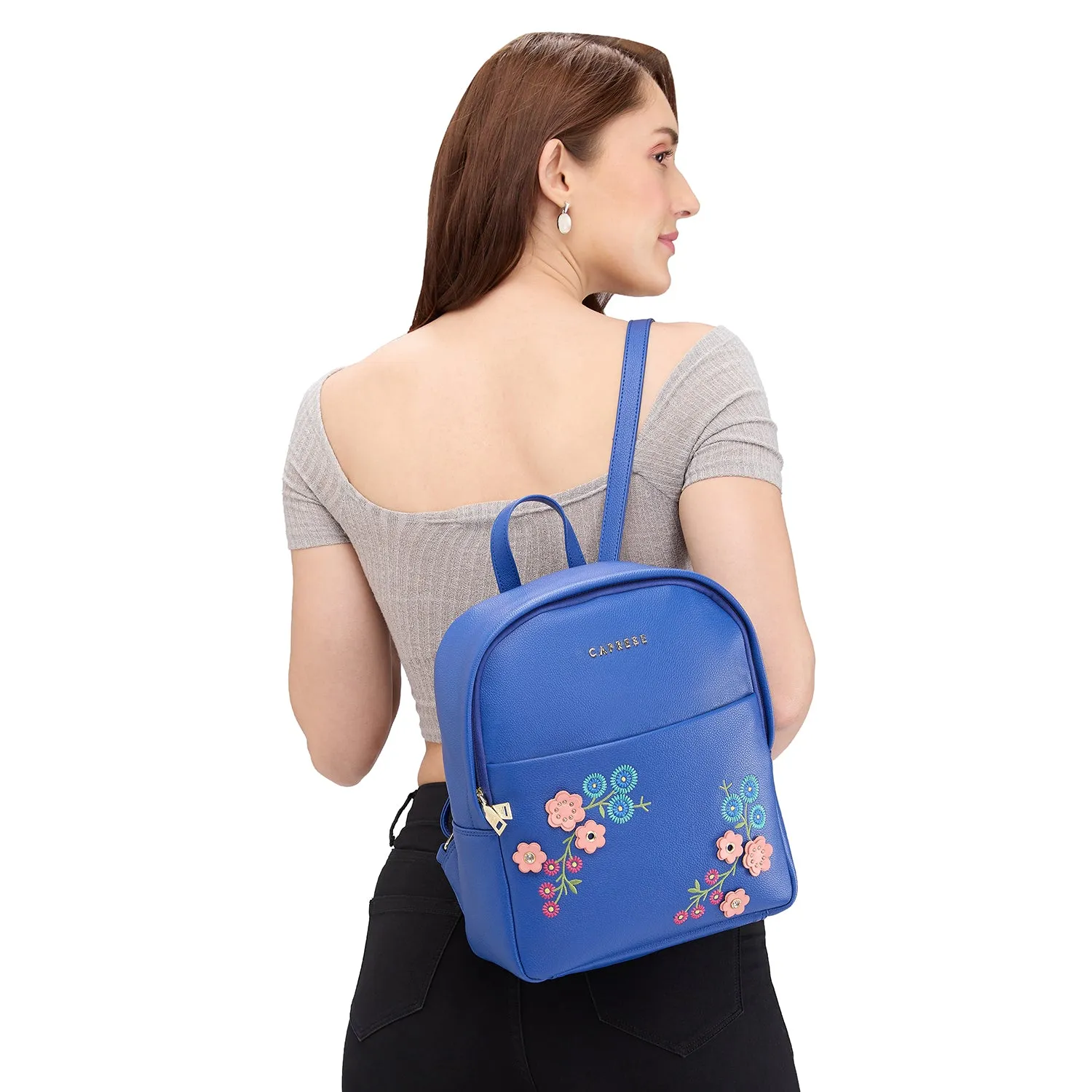 Caprese Erica Fashion Backpack Embroidery Medium Blue