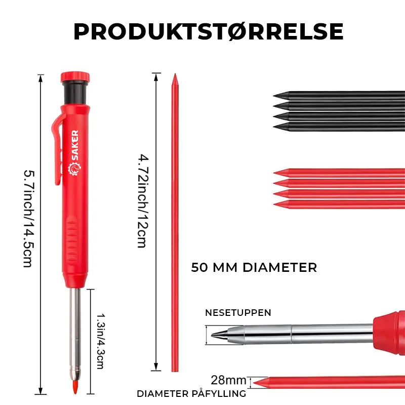 Case pencil for marking in deep holes