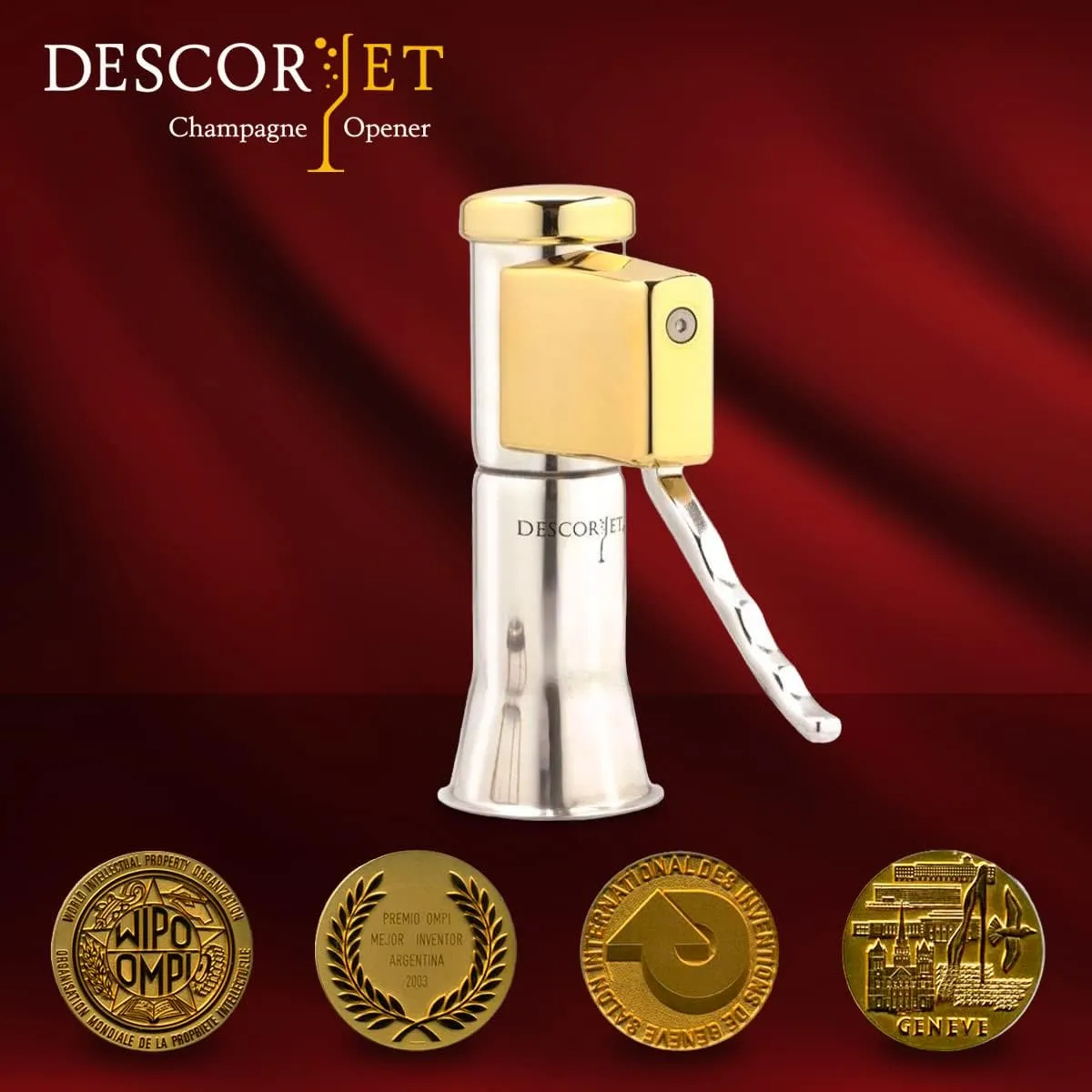 Champagne Bottle Opener, One-hand Corkscrew, Stainless Steel with Golden Details