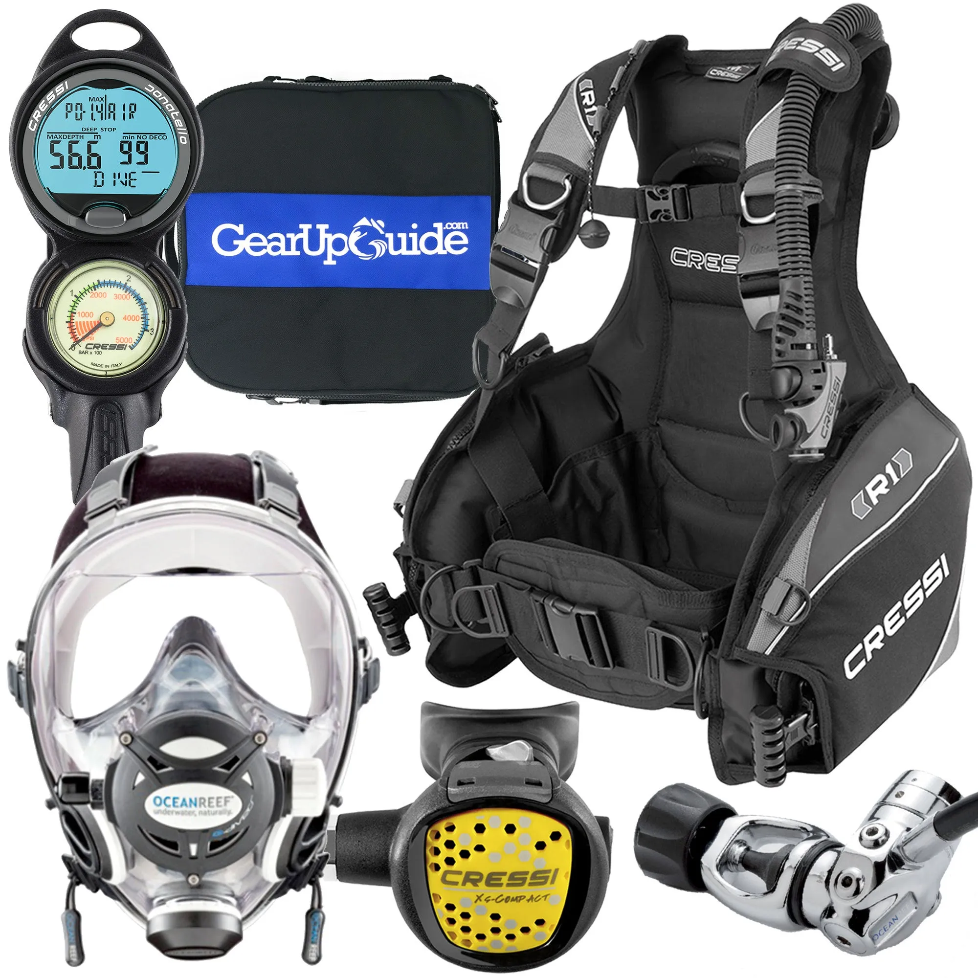 Cressi / Ocean Reef Full-Face Mask Scuba Gear Package with GupG Reg Bag