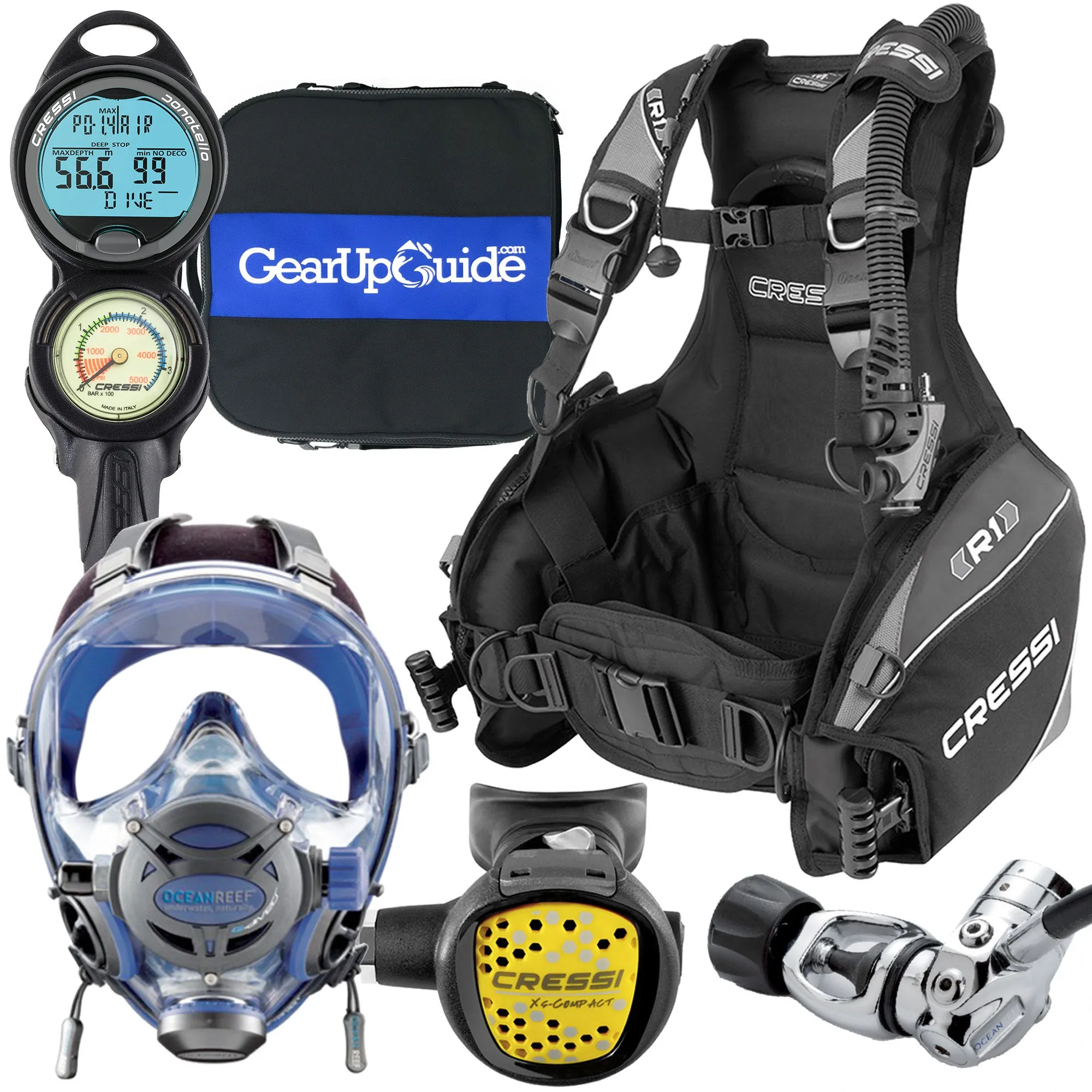 Cressi / Ocean Reef Full-Face Mask Scuba Gear Package with GupG Reg Bag