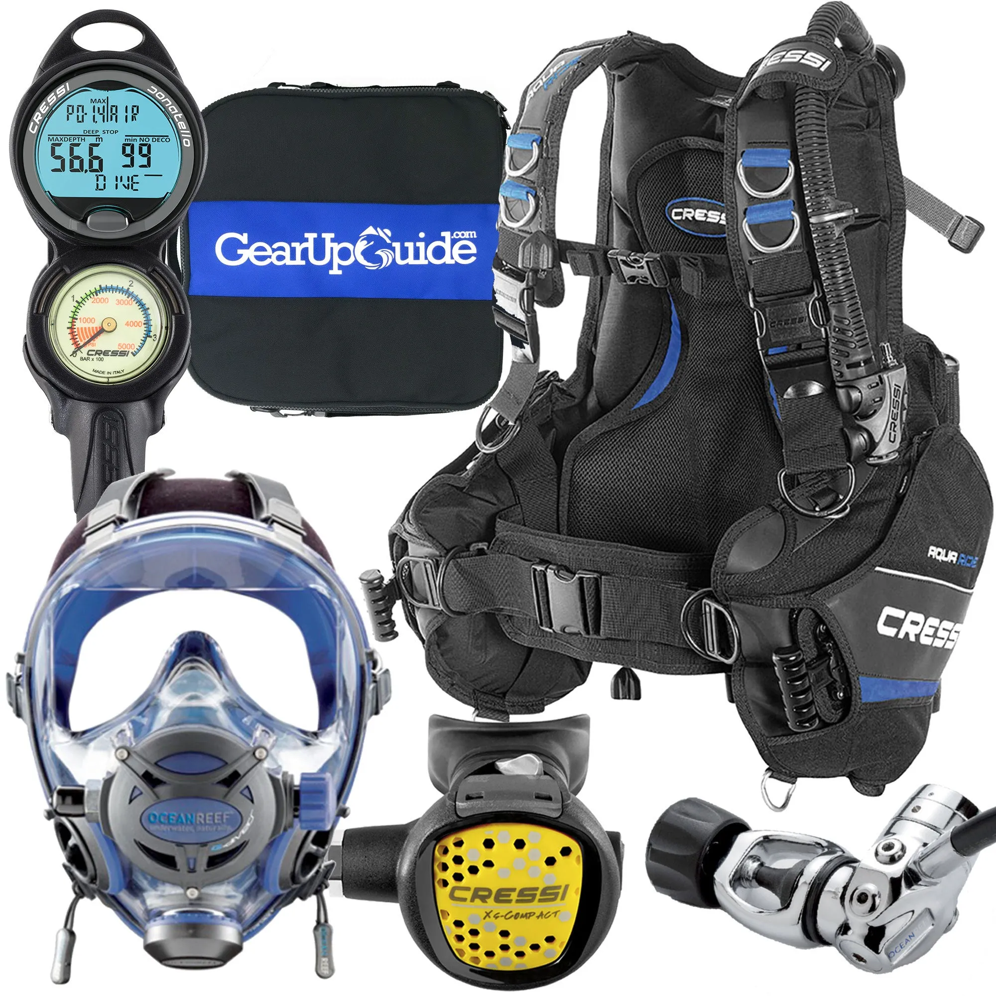 Cressi / Ocean Reef Full-Face Mask Scuba Gear Package with GupG Reg Bag