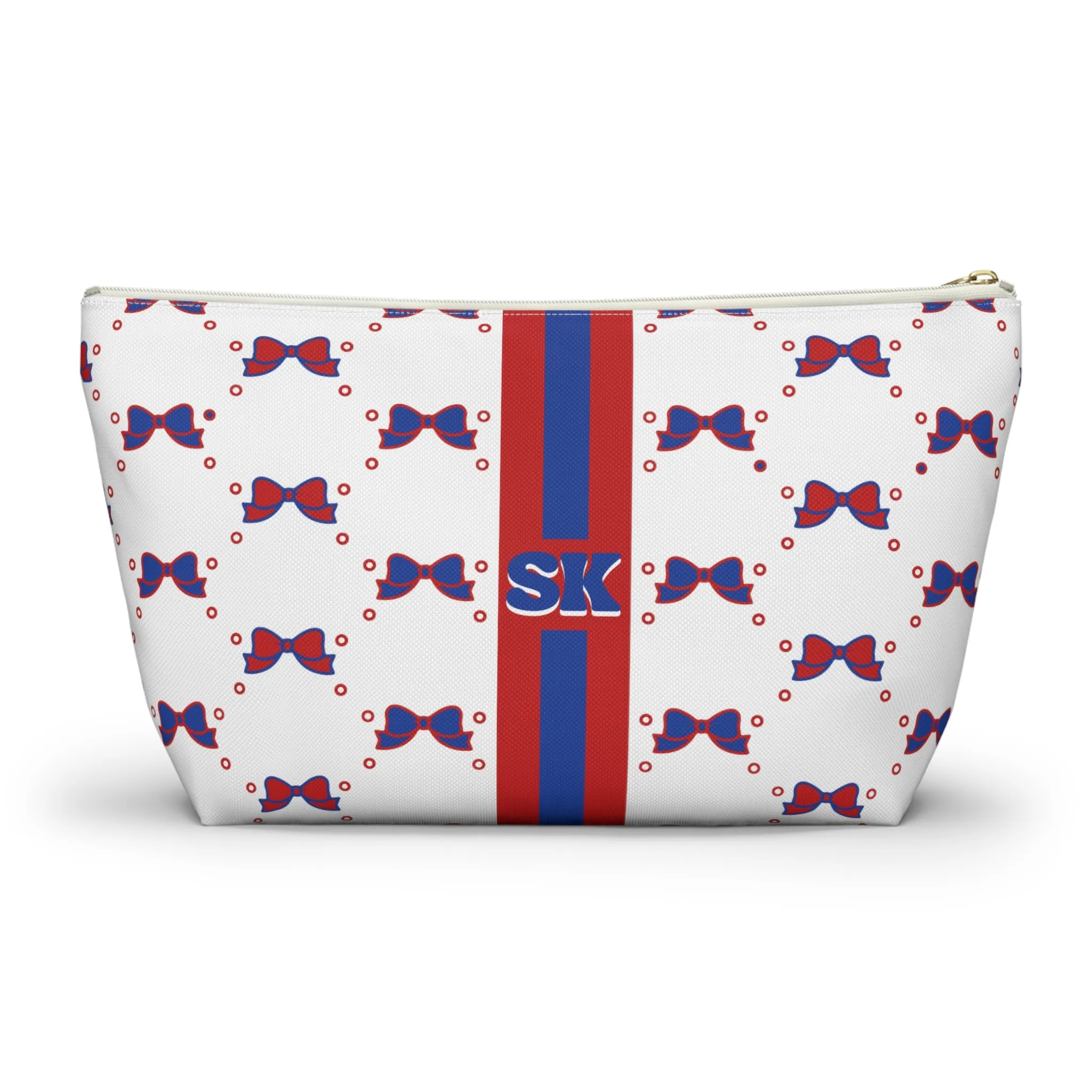 Custom Initial Personalized Bow Makeup Bag - Custom Initial, Makeup Bag, American U, Red and Blue, Personalized