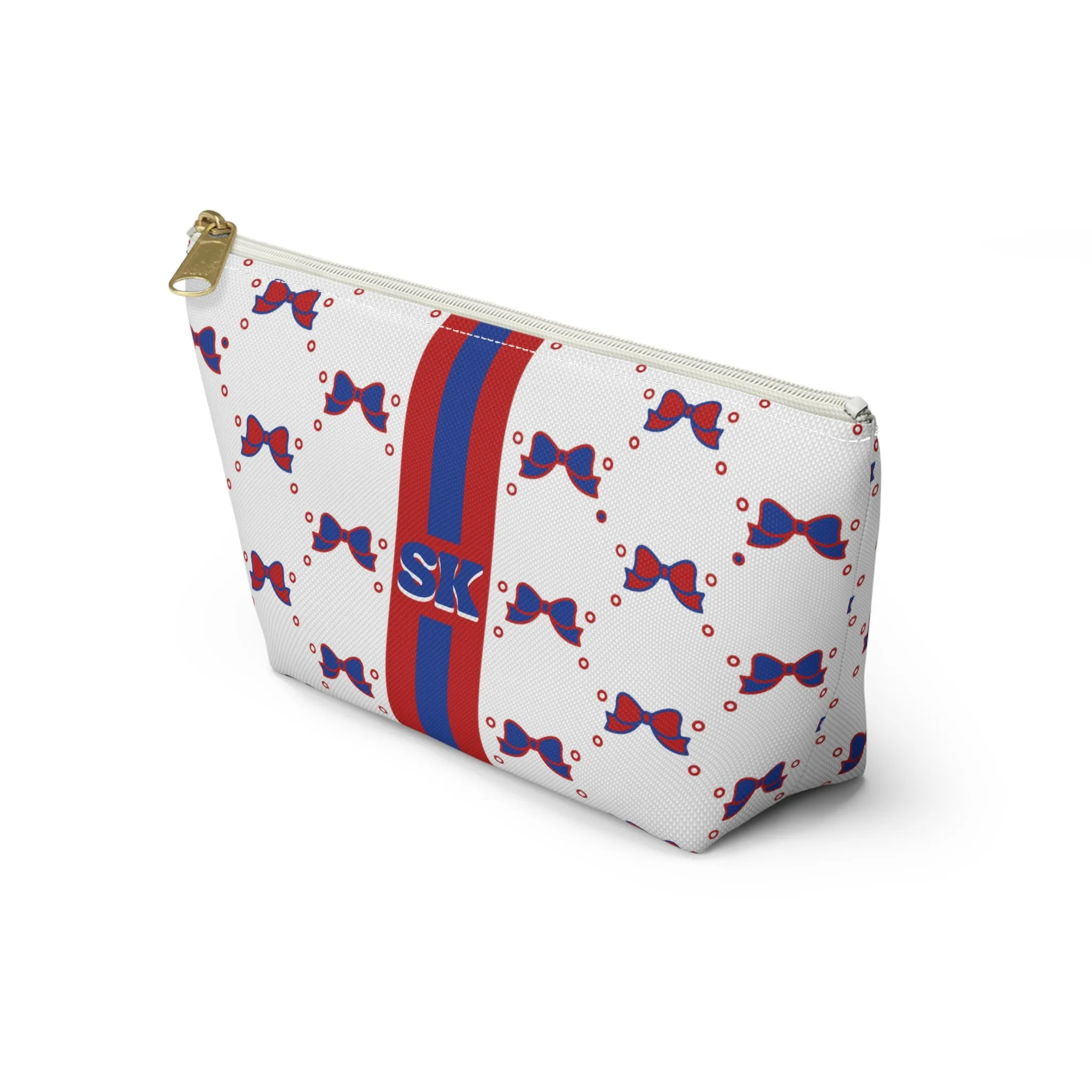 Custom Initial Personalized Bow Makeup Bag - Custom Initial, Makeup Bag, American U, Red and Blue, Personalized