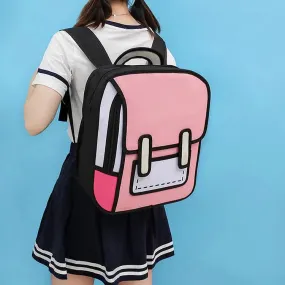 Cute 3D Cartoon Colorblock School Backpack