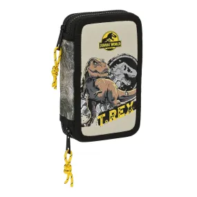 Double Pencil Case Jurassic World Warning Grey 12.5 x 19.5 x 4 cm (28 Pieces)