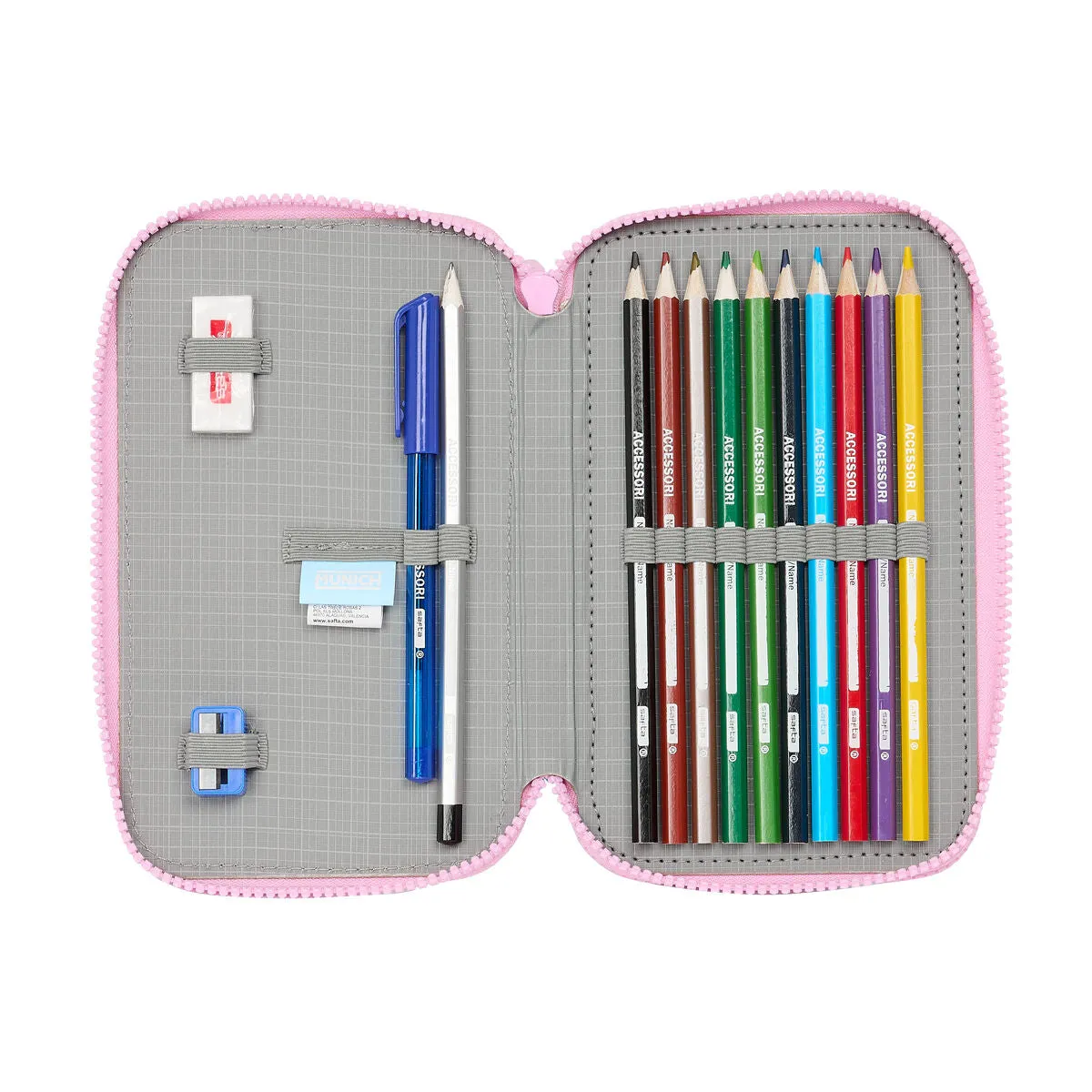 Double Pencil Case Munich Heaven Sky blue 12.5 x 19.5 x 4 cm 28 Pieces